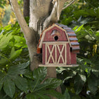 glitzhome 10.2" H Rustic Bird House Outdoor Garden Red Barn Patio Garden Decorative Handmade Distressed Solid Wood Birdhouse