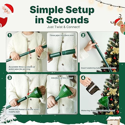 51" Christmas Tree Watering Funnel with Hose of Plastic Longer Christmas Tree Watering Device, Xmas Plant Watering Tool for Indoor Plants Spill-Free, Adjustable 3-Section Design