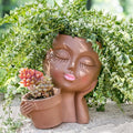 vomiceak Face Planter Pots Head Planters for Indoor Outdoor Plants - Double Plant Pots for Flower Succulent with Drainage Holes - Gift Ideas for Mother (Black Lady)