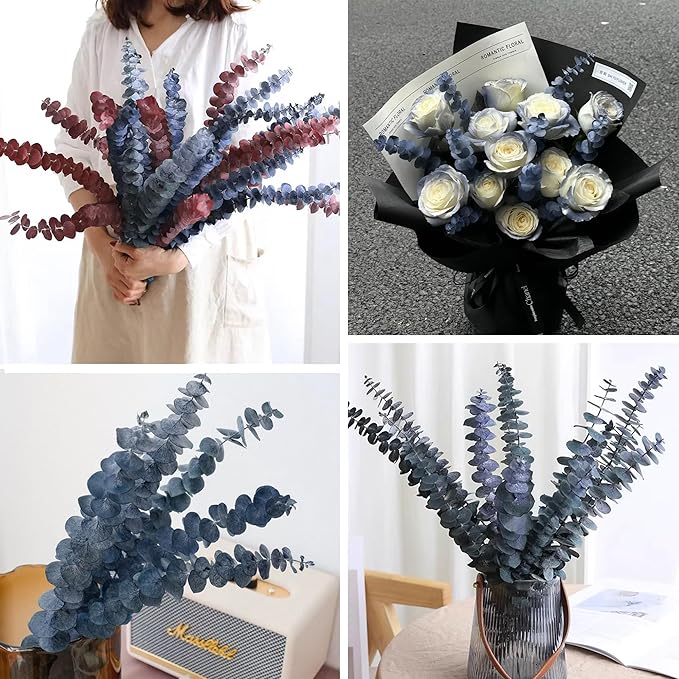 26Pcs Real Dried Eucalyptus Stems, 17" Blue-Green Preserved Eucalyptus Stems for Vase, Home Decor, Farmhouse, Dried Flowers Table Centerpiece Arrangement