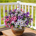 17 Inch Artificial Faux Pansy Flowers for Outdoor,Fake Pansies Flowers with Eucalyptus Leaves Fake Plants Greenery Boxwood Porch Patio Decor 6 Bundles(Light Purple,Pink,Light Purple White)
