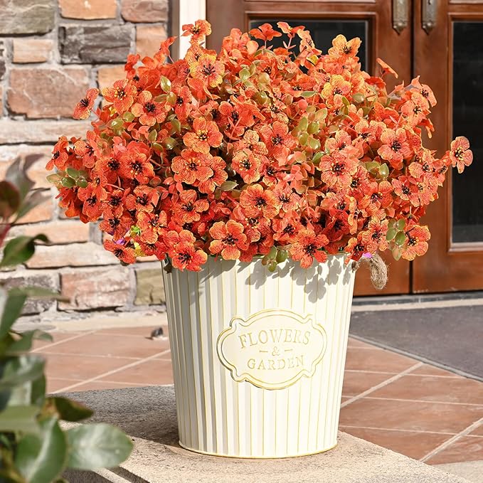 Waipfaru 24 Bundles Artificial Flowers for Outdoor Indoor, Faux Outdoor Plastic Plants UV Resistant Shrubs Outside Porch Patio Garden Boxwood Decor