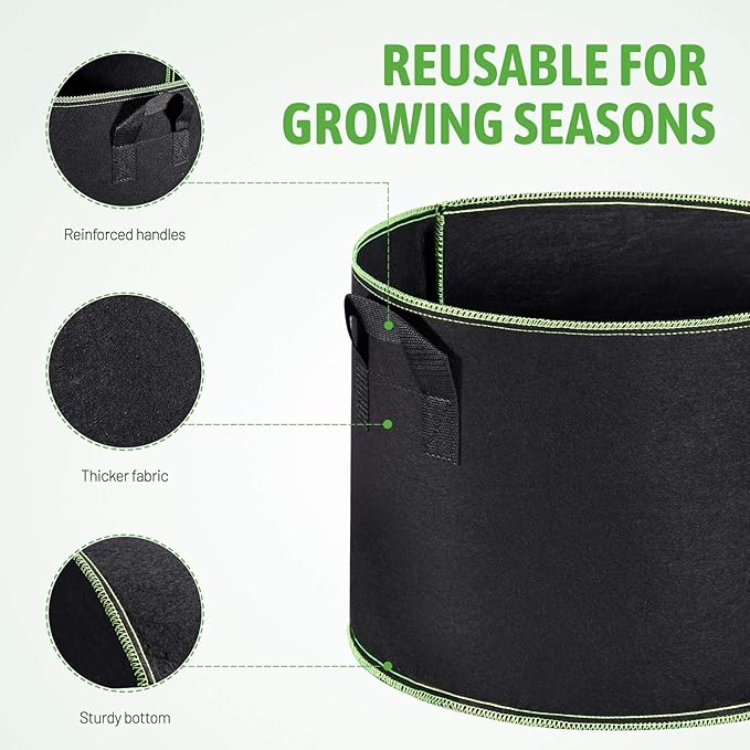 Delxo 10 Pack 15 Gallon Heavy Duty Aeration Fabric Pots Thickened Nonwoven Plant Grow Bags with Handles