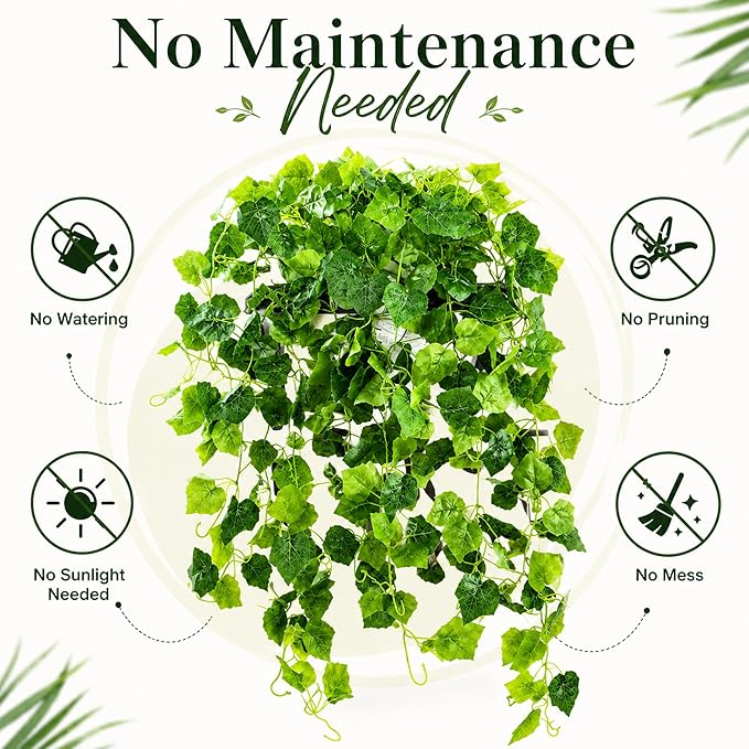 36" Faux Hanging Ivy Plant in Minimalist White Pot, Fake Pothos Artificial Hanging Plant with 168 Lush Leaves & Pebble Topping, Fake Greenery for Shelf Bathroom Office Decor, 1 Pack