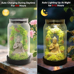 Solar Garden Buddha Statue for Home Decor - 9.8'' Zen Solar Lights Sculptures Decor with 15 LED, Sitting Meditating Buddha Serene Moss Figurine in Jar for Patio Lawn Yard Good Luck Housewarming Gifts