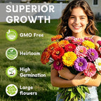 LUOJIBIE Zinnia Seeds for 2026, 10,000+ California Giant Zinnia Seeds Bulk, Double Dahlia Zinnia Mixed Color Seeds, Flower Seeds for Planting Outdoor Garden, Non-GMO Heirloom, Easy to Grow
