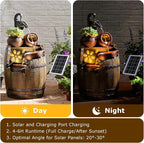 29" Tall Solar Water Fountain Outdoor Garden, 4-Tier Rustic Barrel Pump Solar Powered Water Fountain Cascading Waterfall with LED Lights for Patio, Backyard, Porch