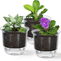 Self Watering Pots, 3 Pack 5 Inch Clear Plant Pot Self Watering Planter Flowers Pot with Deep Reservoir for Indoor Plants (3 Medium)