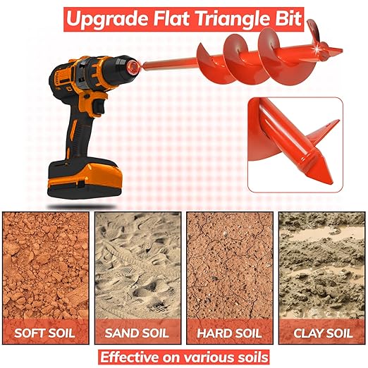 4" x 25" Upgraded Auger Drill Bit for Planting, Extanded Length Garden Auger Drill Bit for 3/8" Hex Drive Drill, Garden Spiral Hole Drill Planter for Bulb Planting, Bedding Plants, Umbrella Holes