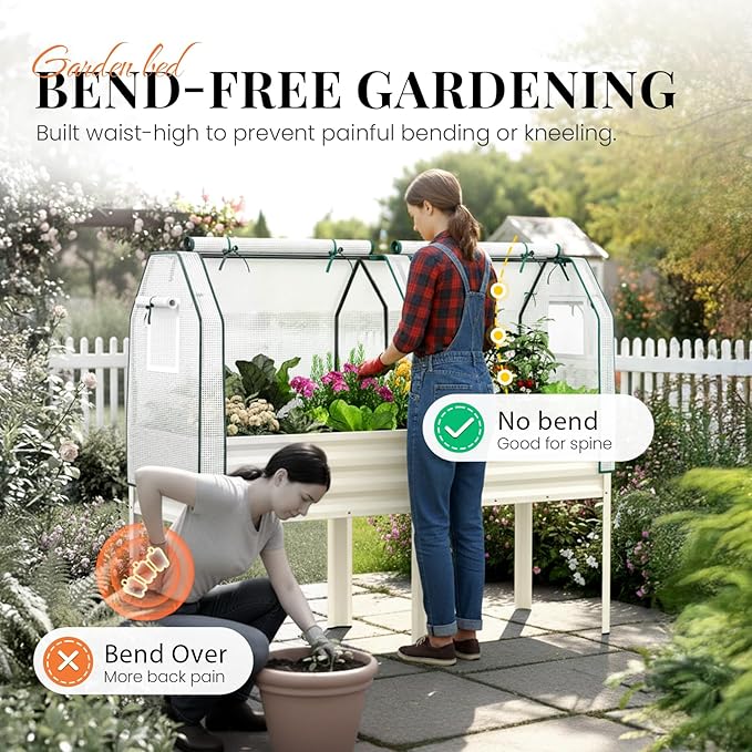 KING BIRD Large Raised Garden Bed with Cover Galvanized Elevated Planter Box with Legs 72×23×55 in for Backyard, Patio, Balcony, 700lb Capacity, Beige