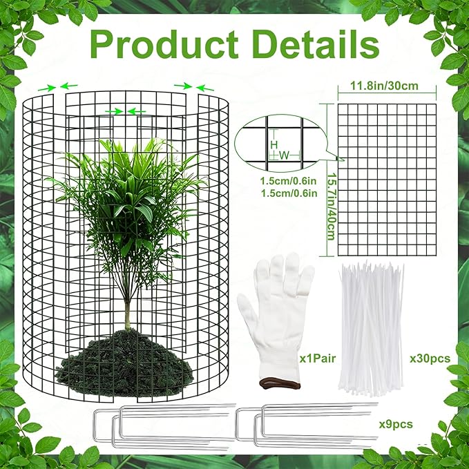 3 Pcs Plant Protector from Animals 12x16 Inch Metal Wire Mesh Garden Plant Cages for Gardening Supplies – Garden Plant Protectors with 30 Cable Ties, 9 Stakes & Gloves