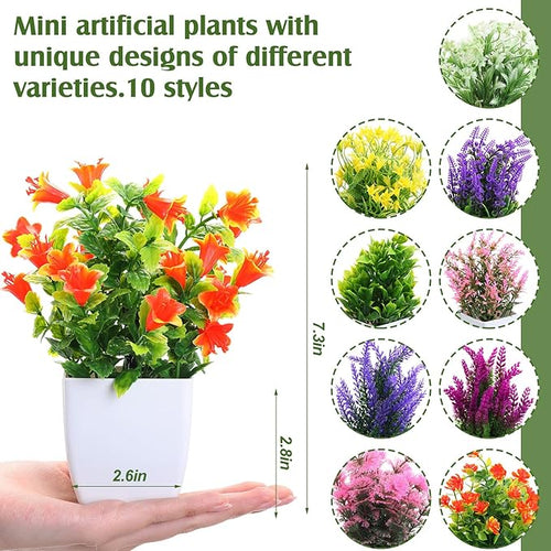 10 Pack Small Fake Plants Mini Artificial Fake Potted Indoor Plastic Artificial Plants Aesthetic Eucalyptus Greenery Decor for Office Shelves Living Room Bathroom Bedroom