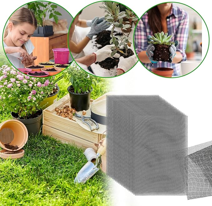 lasuroa 20pcs Flower Pot Hole Netting Mesh Pad, 30x20cm/11.8x7.8 Inch Bonsai Eye Mesh Drainage Screens Plant Pot Drainage Meshes Plant Accessories Kit Screen Meshes Preventing Substrate Leakage