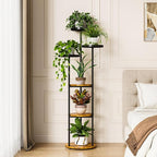 Plant Stand 6 Tier Indoor Metal Plant Shelf for Multiple Plants Corner Tall Flower Holders for Living Room Bedroom Balcony, Black (6 Tier-Black+Rustic Brown)