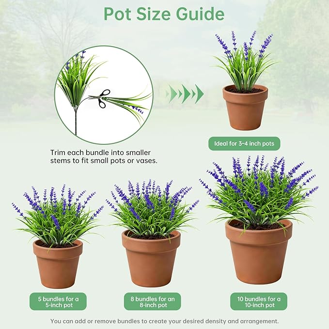 Gipsot 14 Bundles UV Resistant No-Fade Outdoor Artificial Plants & Flowers, Adjustable Height Fake Lavender Flowers Indoor & Outdoor Decor for Garden Patio Pathway Hanging Planter Front Porch