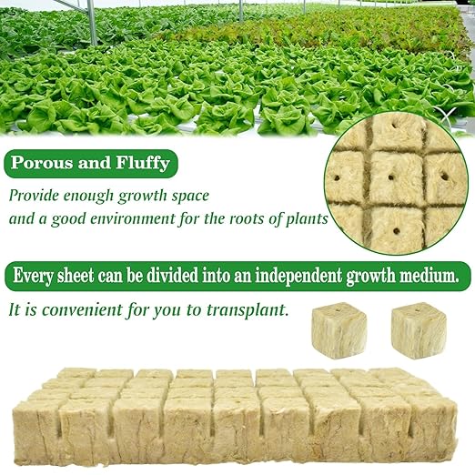 Halatool 1.2 Inch Rockwool Cubes Garden Hydroponic Pods Starter Plugs for Hydroponics Soilless Cultivation Seedling Starting Cuttings Clone & Plants Propagation (2 Sheets, 72 Plugs in Total)