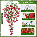 4-Pack Fake Hanging Plants, Faux Hanging Plant Artificial Greenery for Living Room Bedroom Boho Wall Shelf Indoor Outdoor Decor (Light Purple Pink Morning Glory)