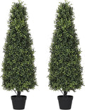 4ft Artificial Boxwood Topiary Trees (Set of 2) - UV Resistant Faux Plants Outdoor, Realistic 48in Fake Potted Bushes and Shrubs for Front Porch, Planter, Patio, Evergreen
