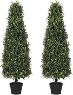 4ft Artificial Boxwood Topiary Trees (Set of 2) - UV Resistant Faux Plants Outdoor, Realistic 48in Fake Potted Bushes and Shrubs for Front Porch, Planter, Patio, Evergreen