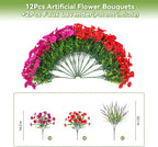 Artificial Flowers Fake Plants for Outdoors Decoration, 12 Bundles Silk Morning Glory with 2PCS Lavender Realistic UV Resistant Faux Spring Flowers for Outside Planter Yard Patio Garden Home Indoor