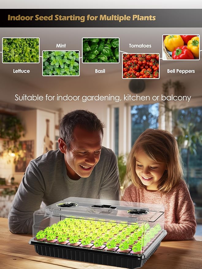 GLOWRIUM Seed Starter Tray with Full Spectrum Grow Light,54-Cell *2 Pack Seed Starter Kit with Humidity Dome,6-Setting Auto Timer,Adjustable Brightness for Indoor Plant (2-Pack)