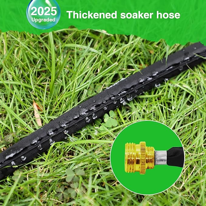 MIXC 2026 Thickened Flat Soaker Hose 100Ft with Copper Joint, Saving 80% Water, Aluminum Seal, 1mm Hose, 360°Swival Handle, Hole Pressure Relief Gasket, Drip Kit for Vegetable Garden, Lawn, Flower Bed