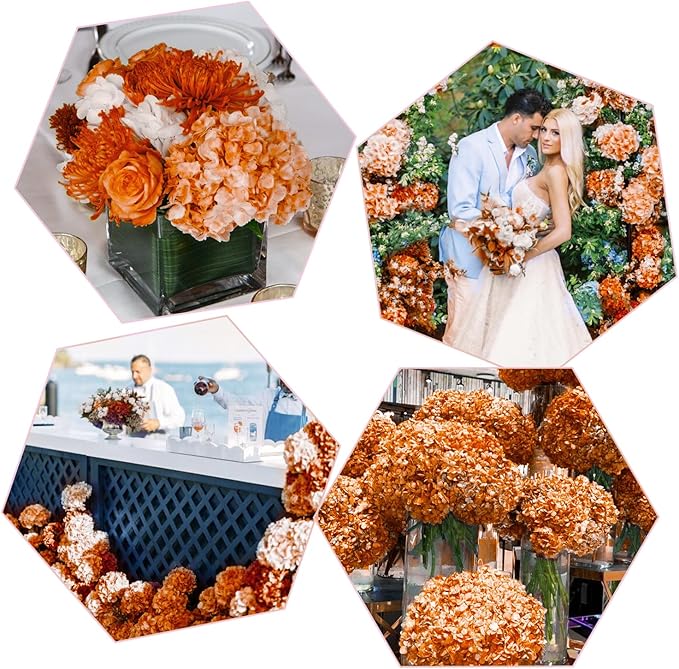 Coferset Fall Orange Hydrangea Artificial Flowers 3pcs Lifelike Faux Hydrangea Real Touch Fake Flowers for Home Wedding Christmas Office Party Living Room Decoration,22inch