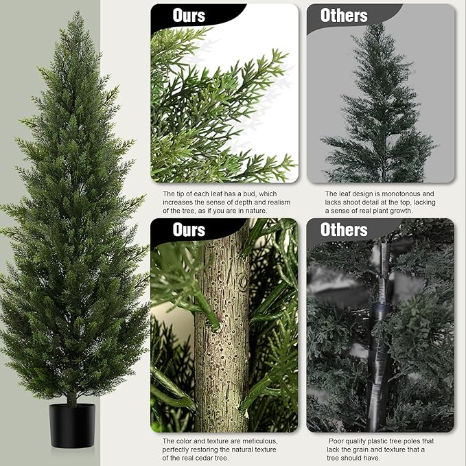 Outdoor Artificial Cedar Topiary Tree, Faux Evergreen Shrubs for Front Porch Decor, Lifelike Fake Bushes Plants for Home Living Room Front Door Decor (1, 6ft)