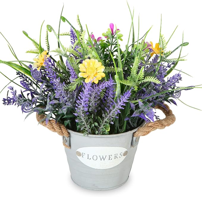 Fake Plants Purple Lavender Flowers in Pot 10" Tall Faux Artificial Potted Plant Greenery for Home Kitchen Patio Coffee Table Farmhouse Aesthetic Bedroom Bathroom Decor