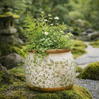 Vintage Ceramic Flower Pot - Indoor Outdoor Planters with Drainage Holes & Filter Screen, 6.5’’ Small Rustic Farmhouse Decorative Plant Pots for Garden/Patio/Balcony (Green Vines, Small)