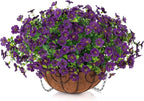 HyeFlora Artificial Fake Hanging Plants Flowers with Basket Outdoor Decor Faux Silk Dasiy Flower Arrangements in Pot Planter for Porch Home Indoor Patio Garden Yard Decoration
