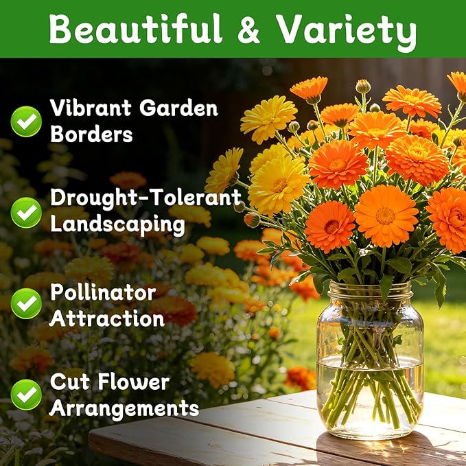 LUOJIBIE Calendula Seeds, Calendula Seeds for Planting Outdoor & Indoor, 8,000+ Pacific Beauty Mix Annual Flower Seeds Bulk, Non-GMO Flower Seeds, Large Blooms, Easy to Grow