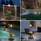 VISFLAIR 2 Pack Solar Lights with Plant Stand, Outdoor Floor Lamp, Waterproof Solar LED Edison Bulb Floor Lamps for Patio Porch Deck Yard Garden Decor