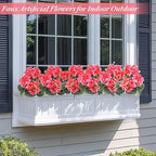 2 Pack Artificial Geranium Fake Flowers for Outdoors Spring Summer Decor, Silk Geraniums Flowers UV Resistant Faux Flower Potted Plants for Gardens Farmhouse Indoor Home Table Decor (Rose Red)