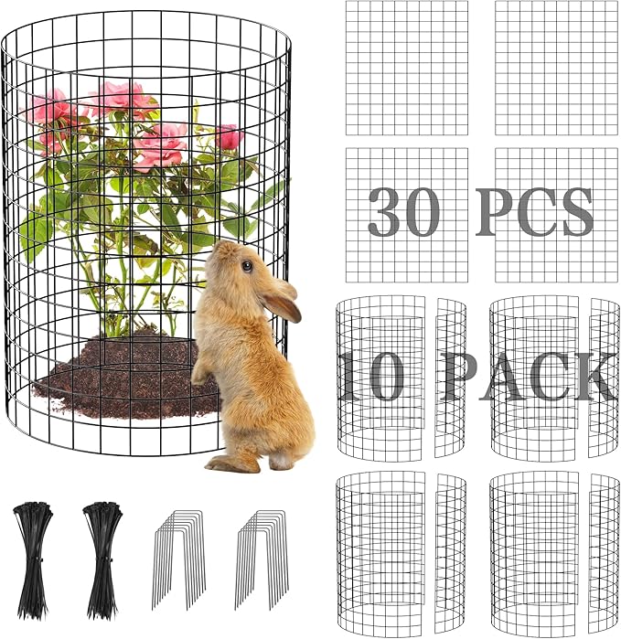 Nexum 30Pcs Plant Protectors from Animals – 16" x 12" Metal Tree Trunk Guards, Garden Plant Cloches & Expandable Plant Cages to Protect from Deer, Rabbits & Lawn Mowers