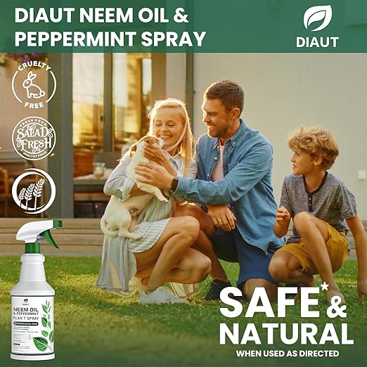 Neem Oil Spray for Plants with Peppermint Oil, Easy Ready to Use Natural Plant Wash and Foliage Care for Indoor and Outdoor Plants, Gardens, Houseplants & Vegetables, 16 oz
