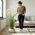 Ttranewsoo Artificial Tall Grass Plants with Pots 47“ 1 Pack Lily of The Valley Artificial Grass Home Interior Decorating and Outdoor Garden Decorations（White）