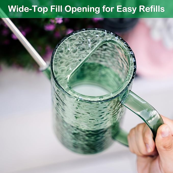 Small Watering Can Indoor Plants with 2 Spray Modes - 34oz Lightweight Plastic, Long Reach Spout & Bonus Shower Head for Indoor/Outdoor Plants