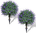 AOKIIE Set of 2 Artificial Lavender Boxwood Topiary Ball Bush for Outdoor with Ground Spike 22", UV Resistant Faux Greenery Shrubs, Fake Boxwood Plants for Indoor, Garden, Yard, Porch, Patio Decor