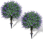 AOKIIE Set of 2 Artificial Lavender Boxwood Topiary Ball Bush for Outdoor with Ground Spike 22", UV Resistant Faux Greenery Shrubs, Fake Boxwood Plants for Indoor, Garden, Yard, Porch, Patio Decor