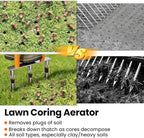Lawn Aerator, Stainless Steel Lawn Aerator Tool with 3 Hollow Tines, Yard Grass Soil Core Aerator, Manual Lawn Plug Aerators, Core Aeration Tool for Lawn Garden Compacted Soil (Orange)