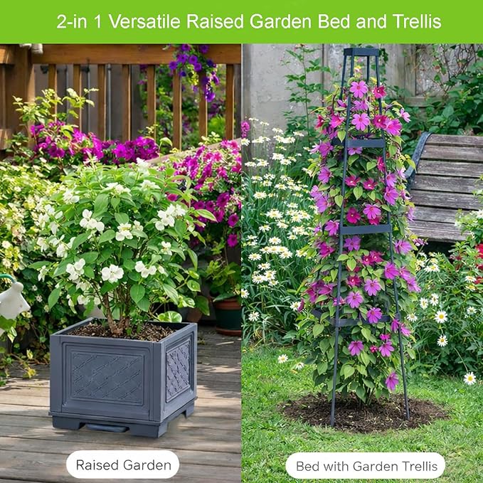 2PCS Rolling Raised Garden Bed Tomato Planter with Trellis, 57" Self-Watering Tomato Cage Planters Box for Climbing Plants Vegetable Flower Patio Garden Balcony Outdoor & Indoor (with Wheels)