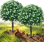PATIO CHOICE Topiary Trees Artificial Outdoor Boxwood Ball Trees with Ground Spike Set of 2 22" Fake Outdoor Plants Faux Bushes and Shrubs Decorations for Outdoor Indoor Front Porch Garden