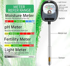 Soil Tester, Soil Moisture Meter/Soil pH Meter/Sun-Light/Fertility for Gardening, Large Dial Soil pH Tester Plant Water Meter for Indoor&Outdoor Garden,Farm Soil Test Kit-MatteBlack