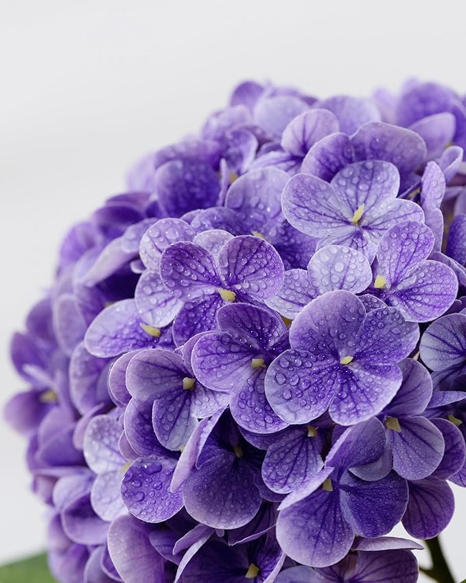 DuHouse 3Pcs Hydrangea Artificial Flowers,Latex Real Touch Hydrangeas with Long Stems & Leaves for Home Decor Party Floral Arrangements Wedding Bouquets Centerpieces(Purple)