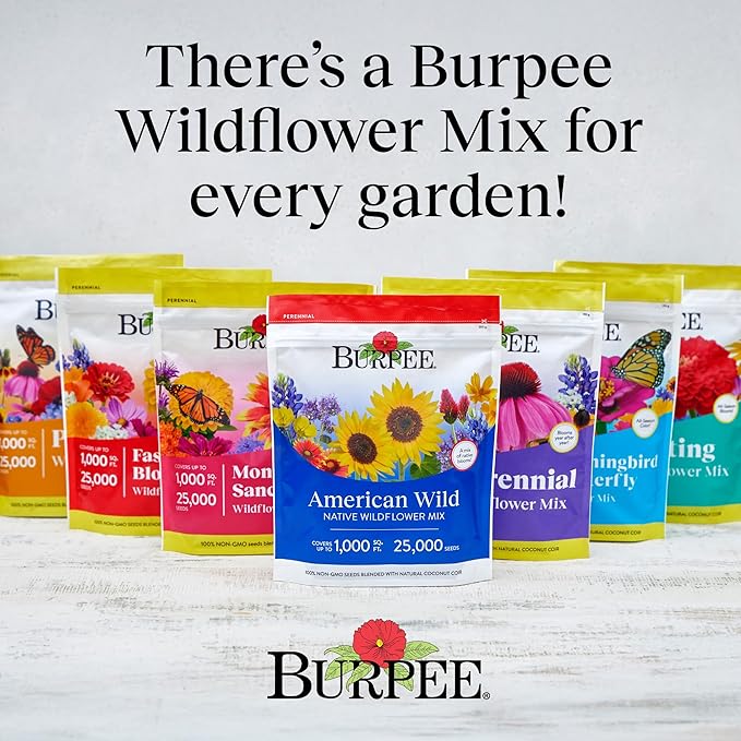 Burpee American Wild Wildflower Seeds | 25,000 Bulk Seeds, Multi, 1 Bag | 13 Varieties of Non-GMO Flower Seeds | Covers 1,000 Sq. Ft. | Grown in the USA