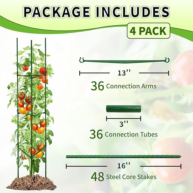 TCBWFY 4-Pack 63-Inch Adjustable Tomato Cages, Heavy-Duty Metal Plant Support Trellis for Garden and Pots, DIY Tomato Stakes, Height Adjustable 16 to 252 Inches