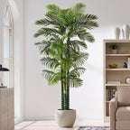 8.5FT Tall Golden Cane Palm Tree with 4 Trunks (1 Pack), Extra Lush Large Faux Plants, UV Resistant Indoor/Outdoor Fake Plant in Black Base Pot - Realistic Tropical Decor for Patio, Home, Office