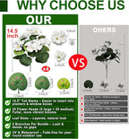 TURNMEON Artificial Geraniums Flowers for Outdoors Summer Decoration, 4 Bundles Fake Flowers Silk White Flowers UV Resistant No Fade Faux Plants for Planter Gardens Table Porch Indoor Cemetery Decor
