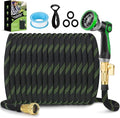 Non-Expandable Garden Hose 100 ft, Ultra Lightweight & Flexible Water Hose With 10-Pattern Spray Nozzle, Full Length Leak-Proof Design, High-Density Fabric & Shut-Off Valve, Hose Straps